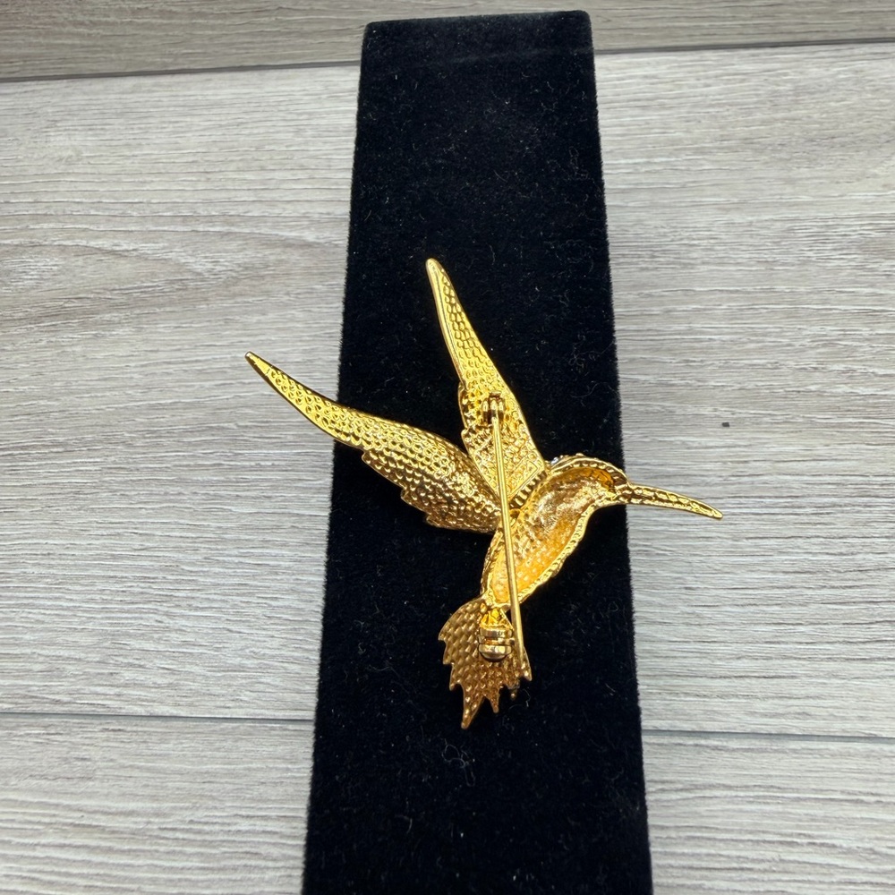 Gold Tone Hummingbird Brooch with Multicolor Accents - Picture 2 of 2